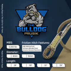 Eye-sewn Bulldog prusik from Pelican Rope ready for secure loop connections.