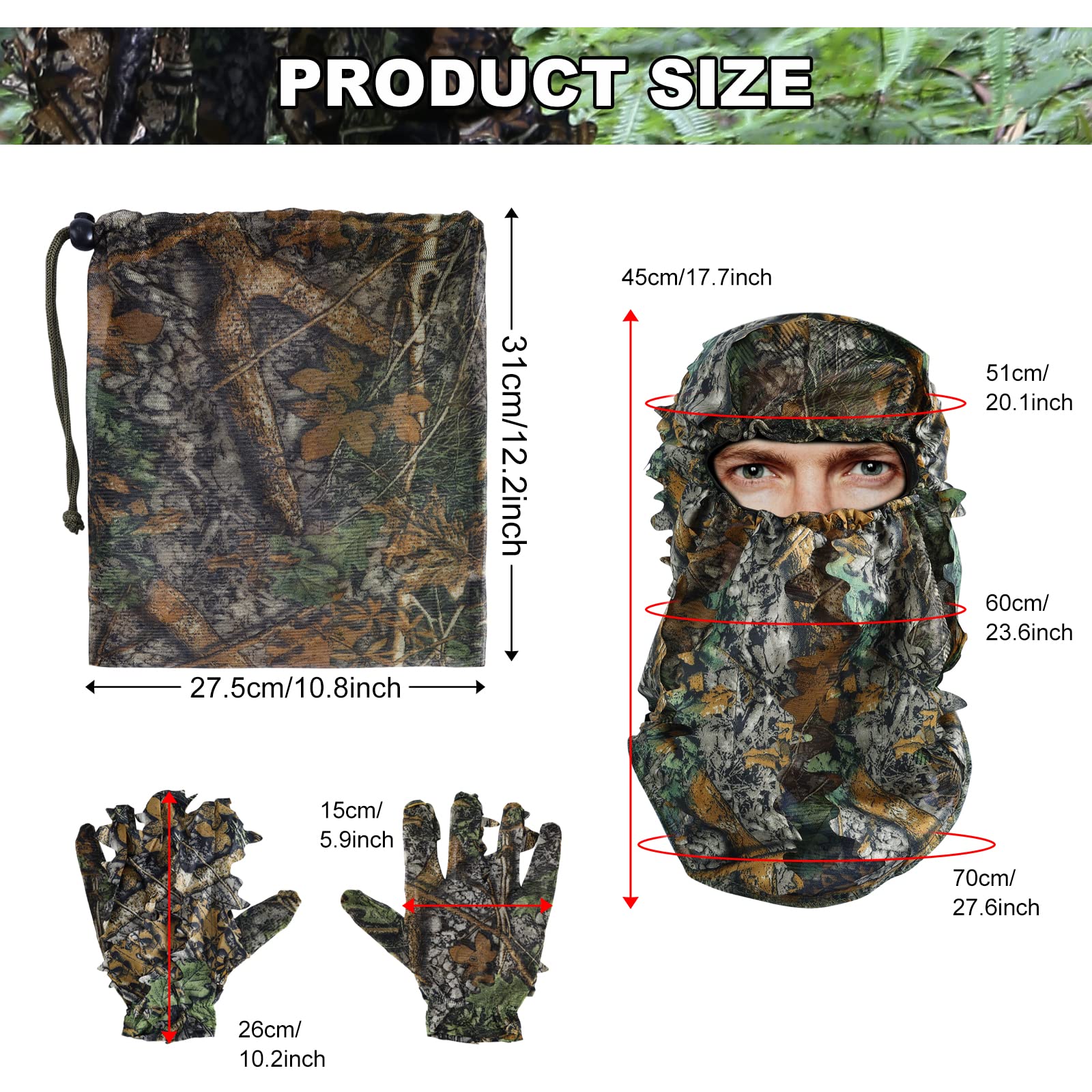 PELLOR Ghillie Suit 3D leaf texture highlighting lifelike camouflage