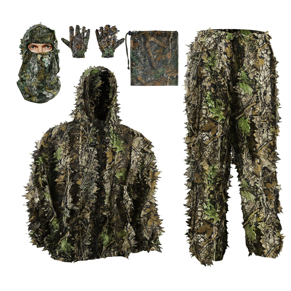 PELLOR Ghillie Suit hoodie with 3D leaves for concealed forest photography