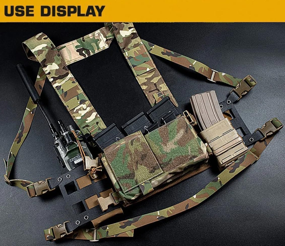Peminkoo chest rig in army green demonstrates compact, durable design.