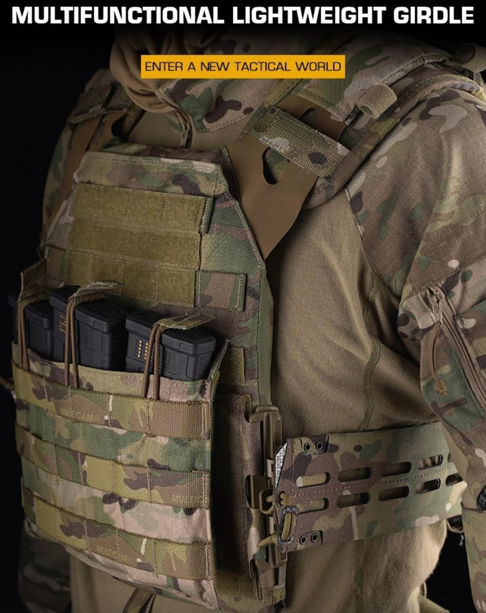 Peminkoo waistband shown with a compatible tactical vest for modular loadouts