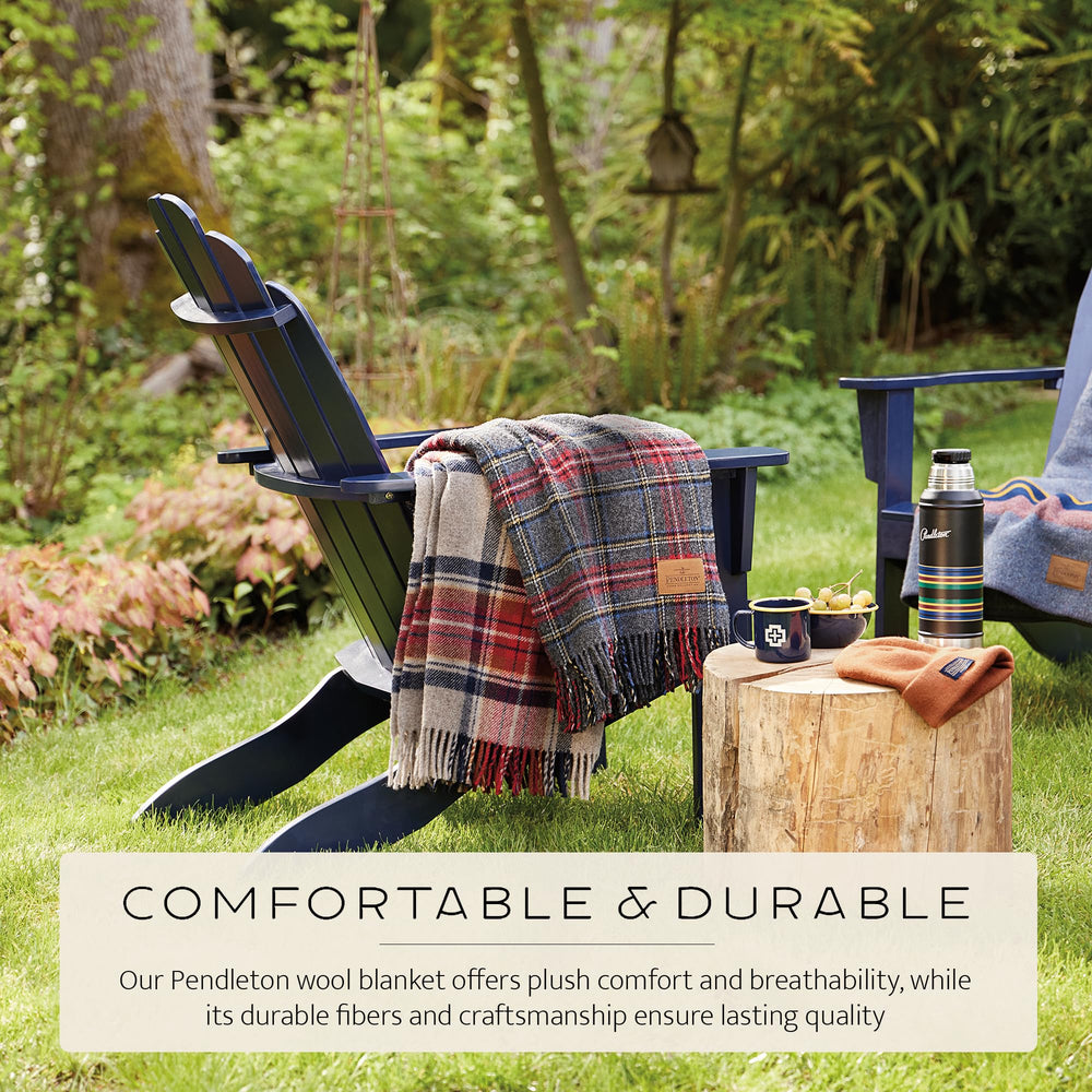 Pendleton wool blanket rolled for travel demonstrates quick packing and portability.