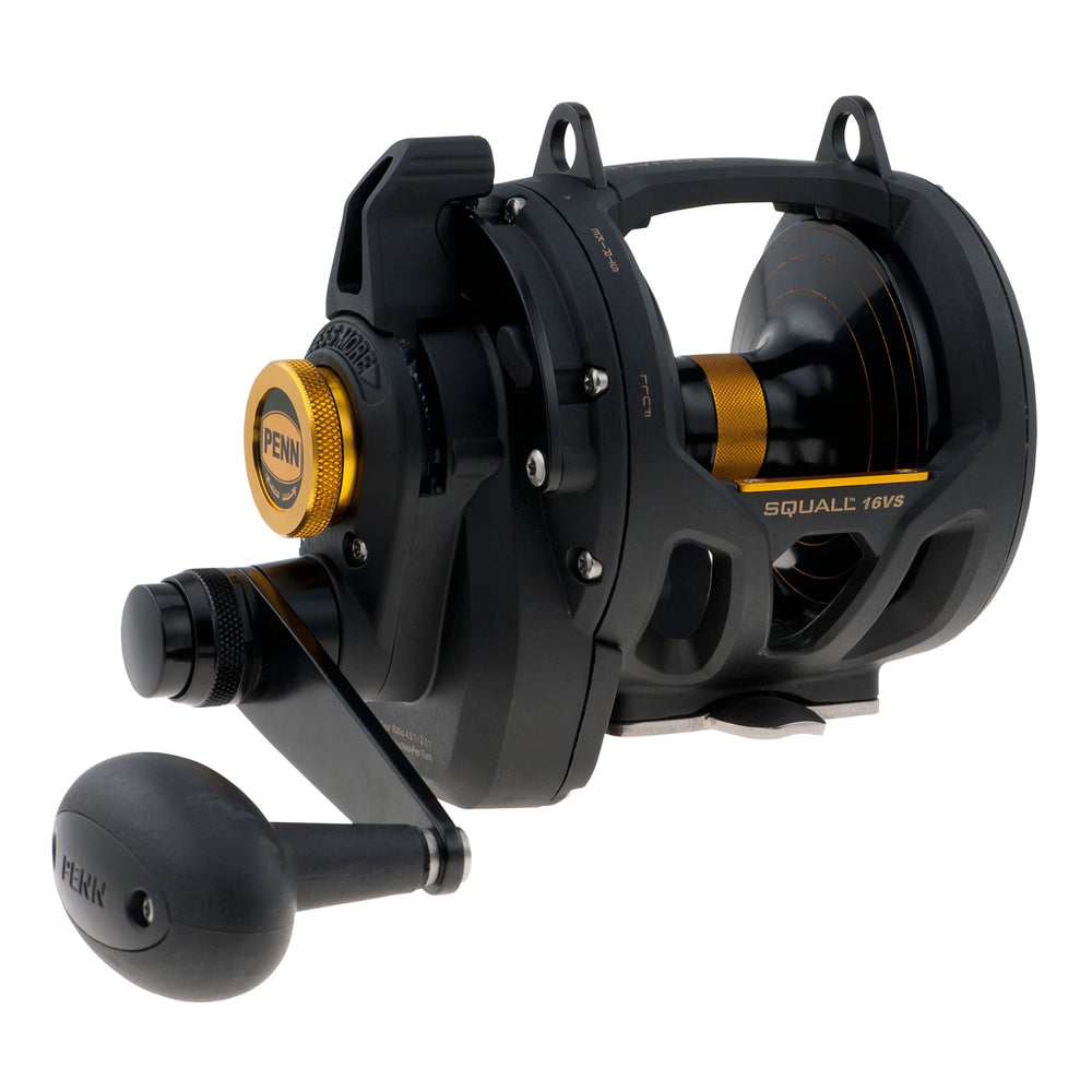PENN 16VS Squall side view reel with lightweight graphite frame for durability.