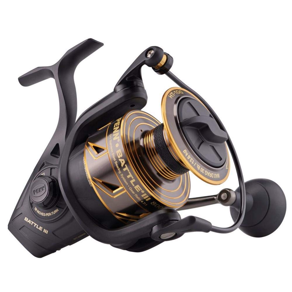 PENN Battle III 8000 exterior left side view for saltwater reliability.