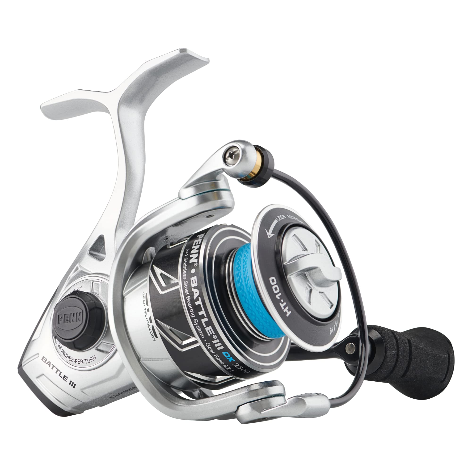 PENN Battle III DX front view highlights rugged full metal body for lasting performance.