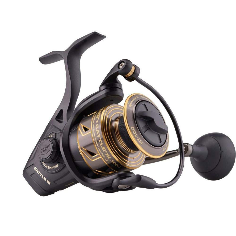PENN Battle III reel body shows durable all aluminum frame for saltwater use