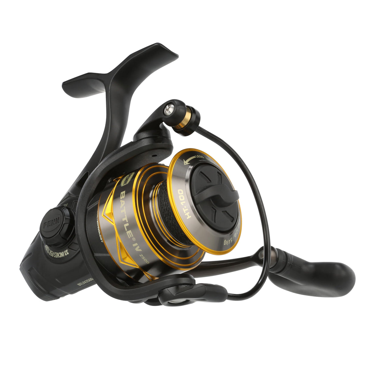 PENN Battle IV 2500 close-up reveals rugged construction for saltwater reliability.