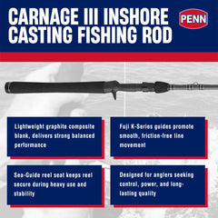 PENN Carnage III aluminum construction provides lightweight strength for long casts