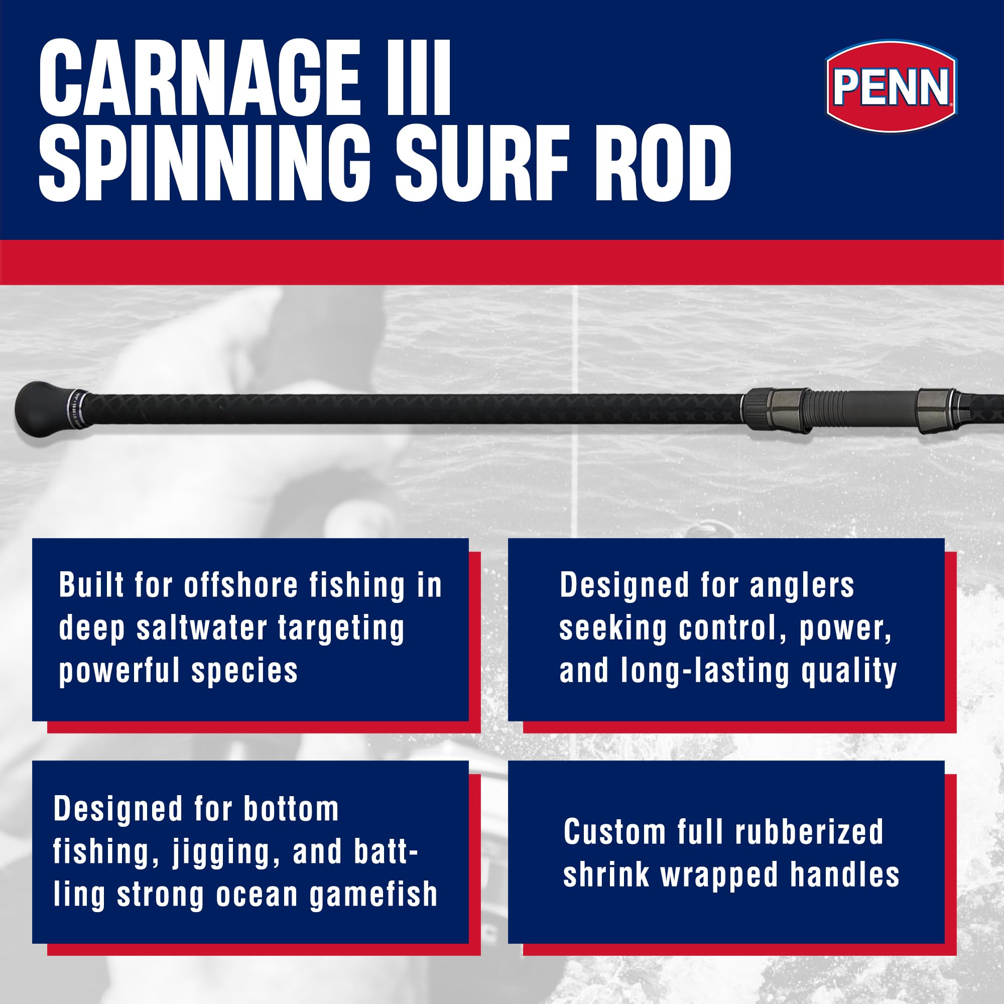 PENN Carnage III heavy 30-50lb test for durable offshore casting sessions.