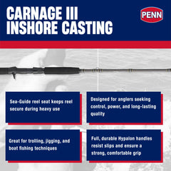 Penn Carnage III front view highlights sleek design and grip.