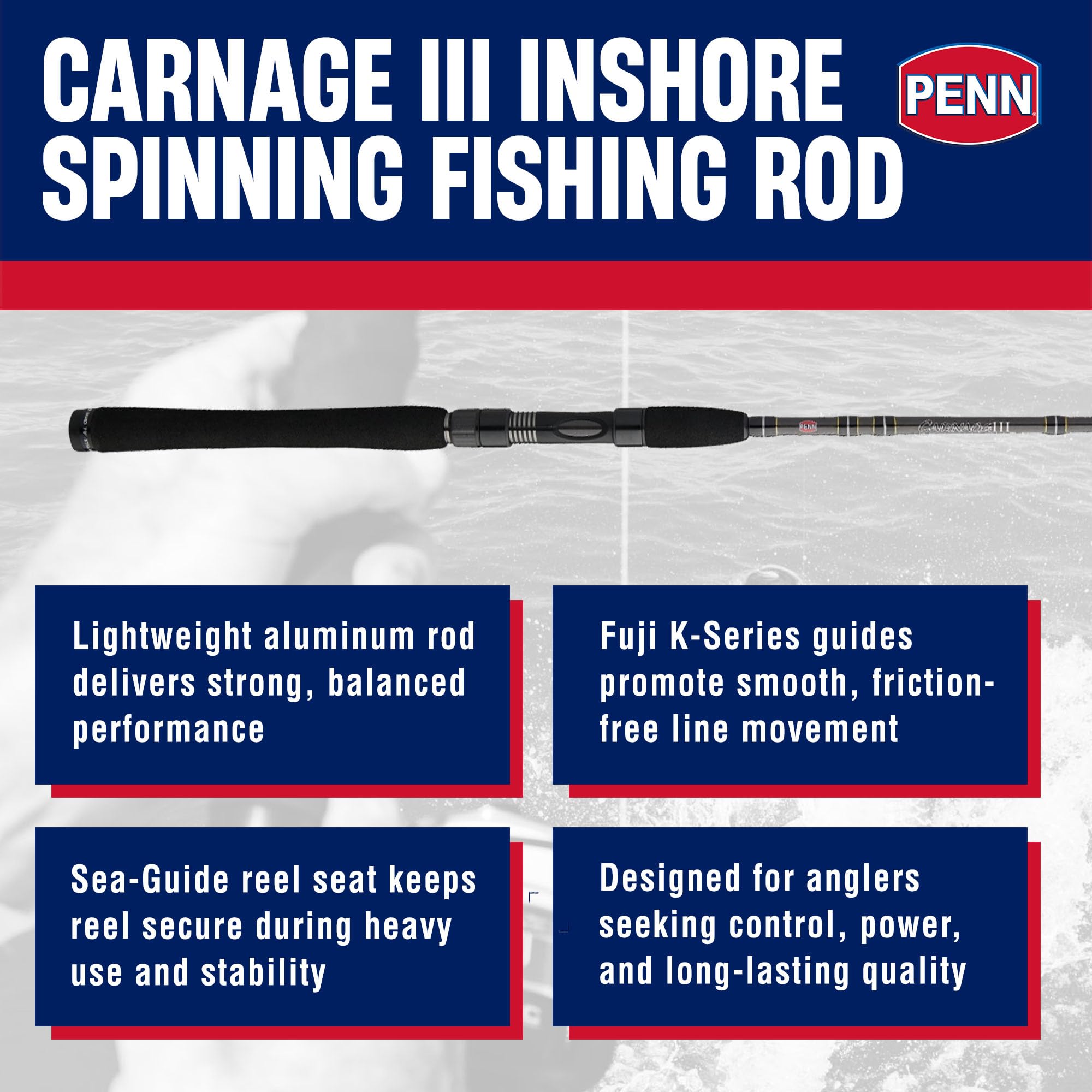 Penn Carnage III Inshore Rod guide-system highlighting tangle-free performance