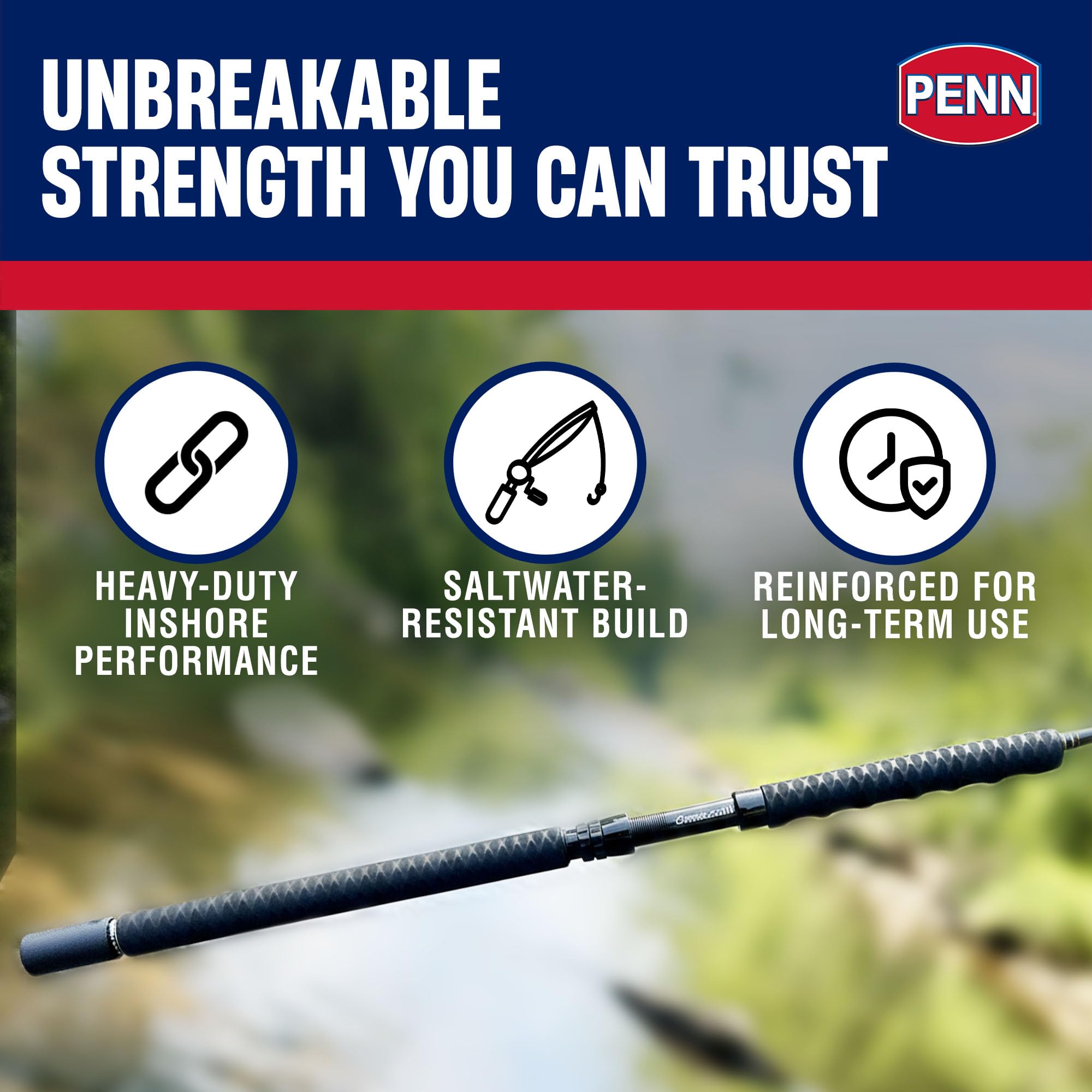 Penn Carnage III Inshore Rod reel-seat emphasizing secure Sea-Guide mounting