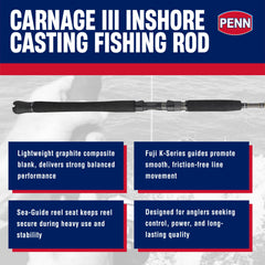 Penn Carnage III SLC2 construction highlights lightweight, durable blank.