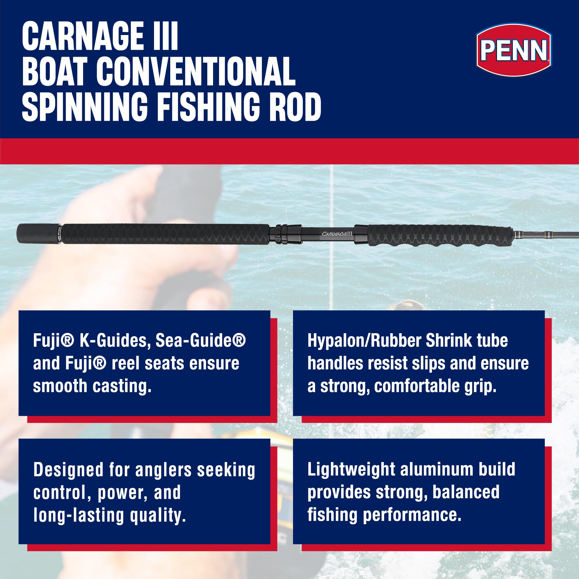 PENN Carnage III with Fuji K-guides reduces tangles during heavy jigging.