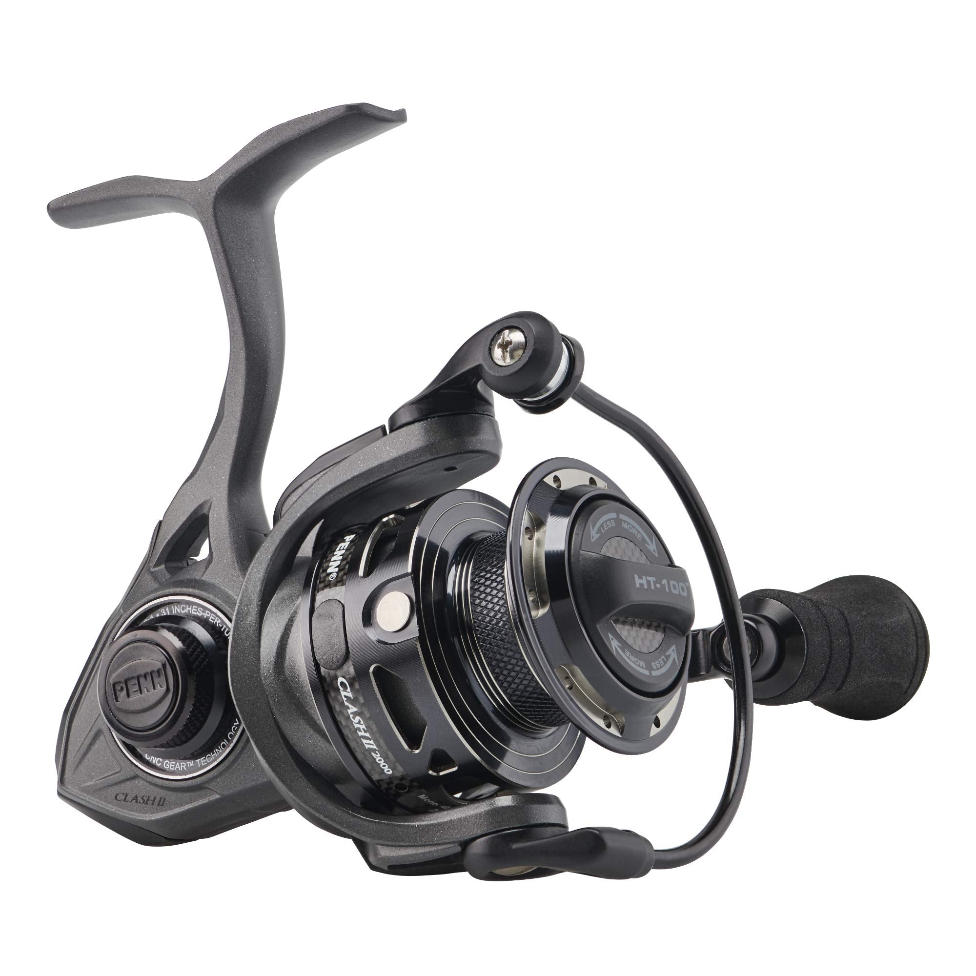 PENN Clash II spinning reel in gray and black profile for saltwater inshore fishing