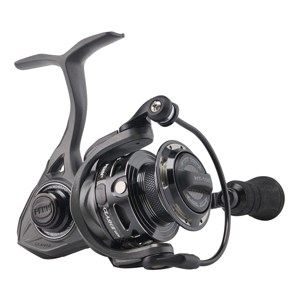 PENN Clash II spinning reel in gray and black profile for saltwater inshore fishing