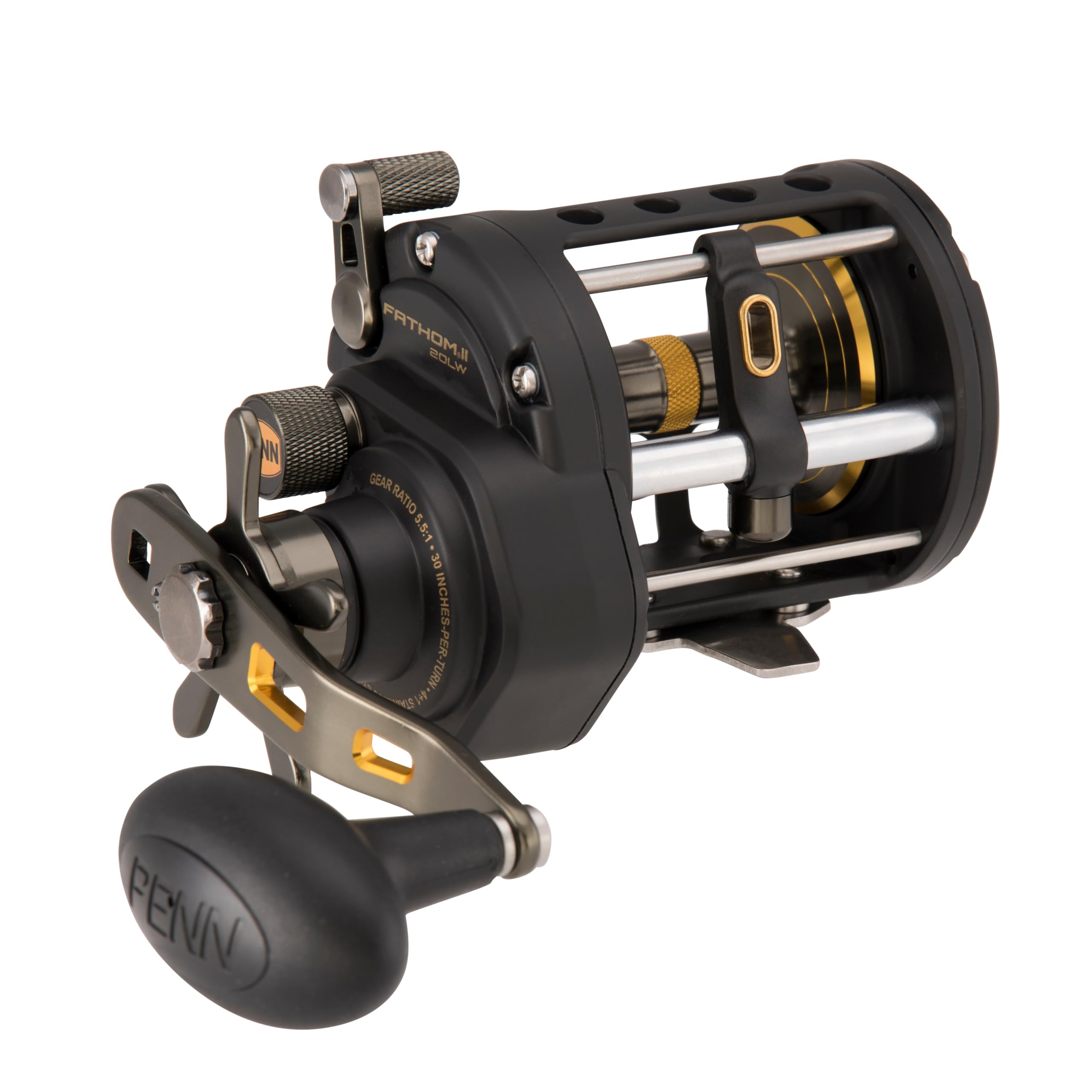 PENN Fathom II front view shows rugged metal body for saltwater use.