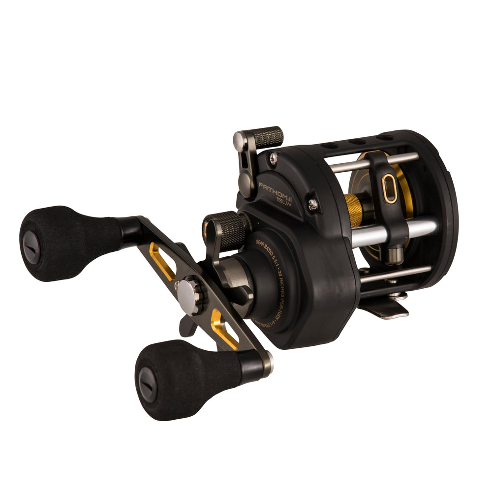PENN Fathom II level wind saltwater reel top view for rugged casting performance.