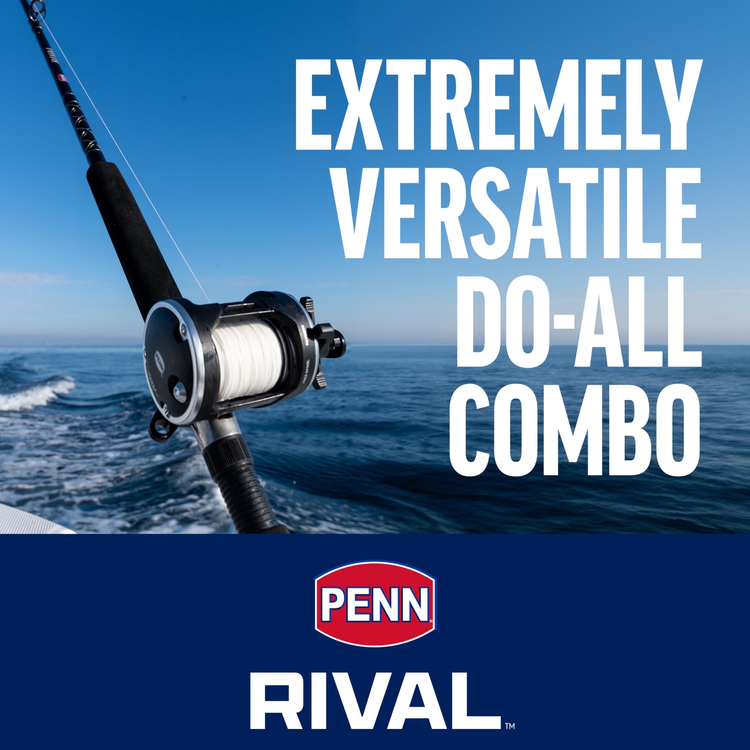 Penn Rival 66 reel image emphasizes lightweight power for durable fishing.