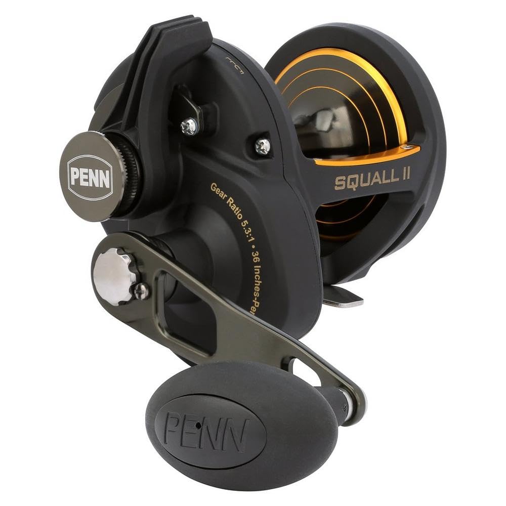 PENN Squall II lever-drag reel with graphite frame for lightweight durability and corrosion resistance.