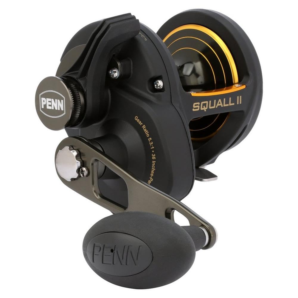 PENN Squall II lever-drag reel with graphite frame for lightweight durability and corrosion resistance.