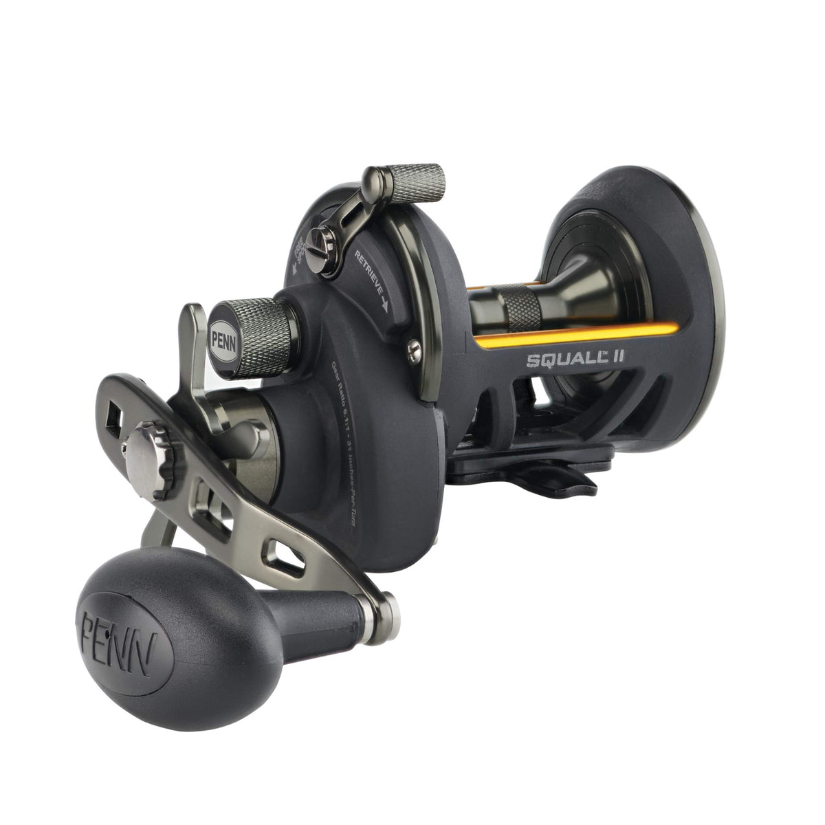 PENN Squall II reel front view with graphite frame for saltwater durability.