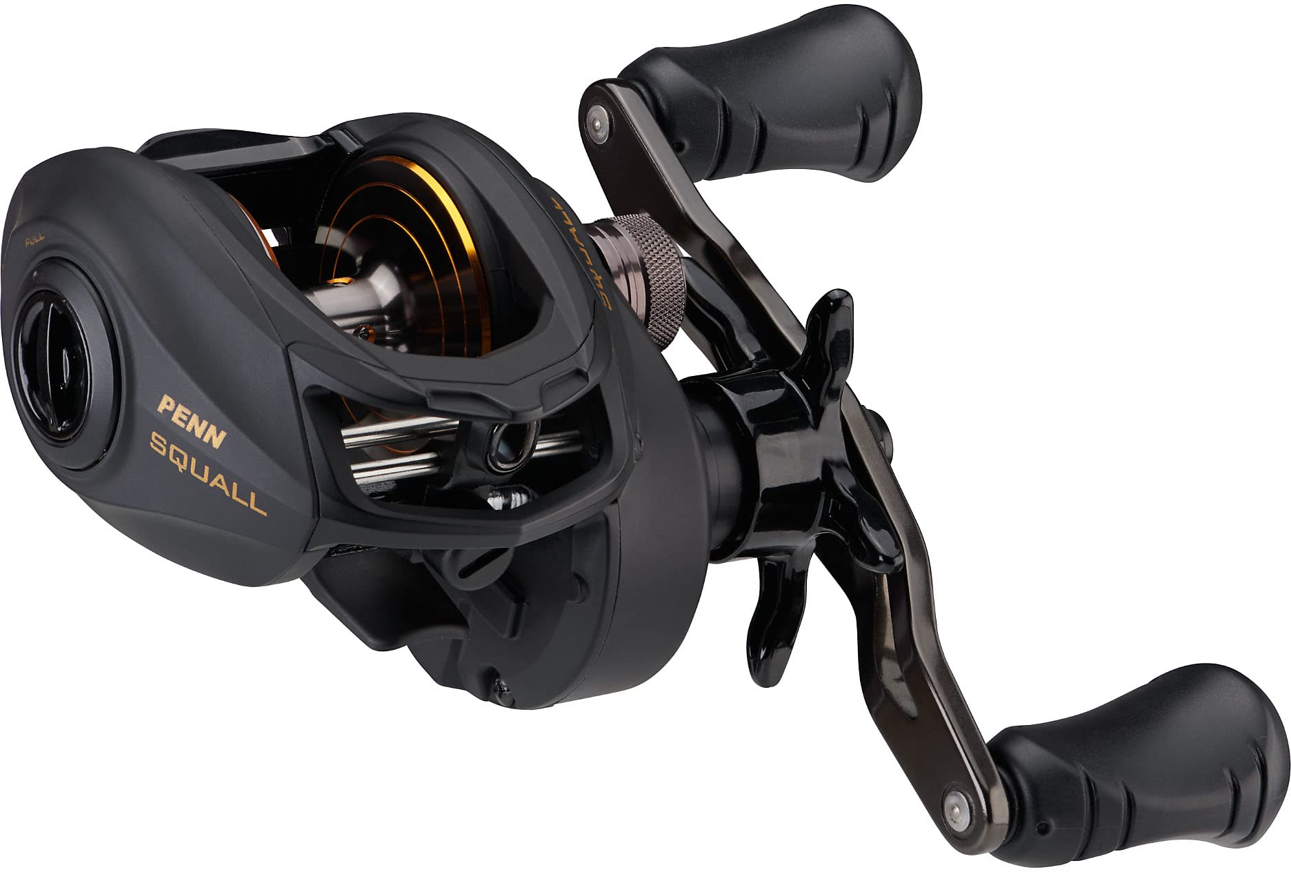 PENN Squall Low Profile Reel in Black Smoke enables smooth saltwater casting and control.