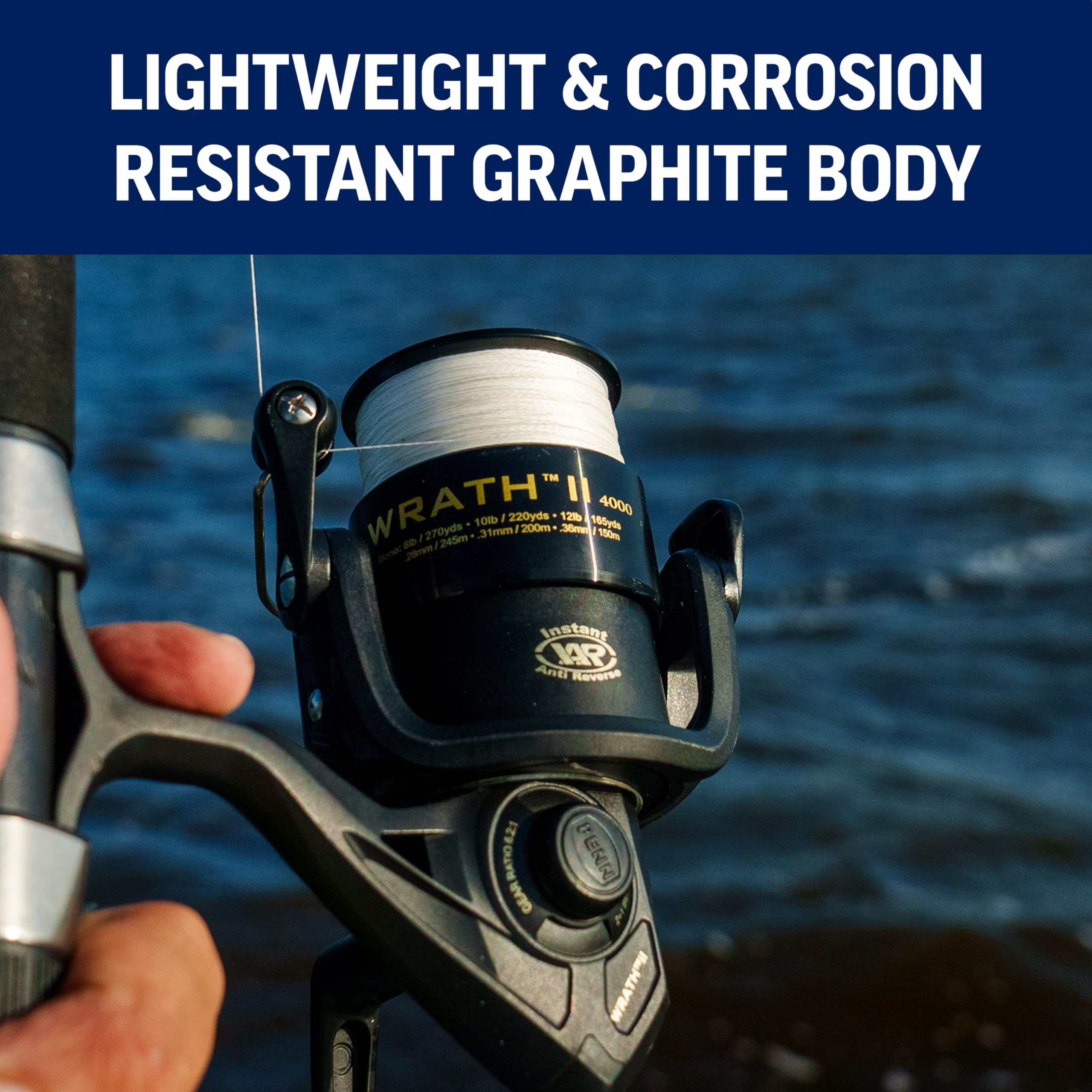 PENN Wrath II 3000 2+1 bearings for reliable, quiet retrieves.