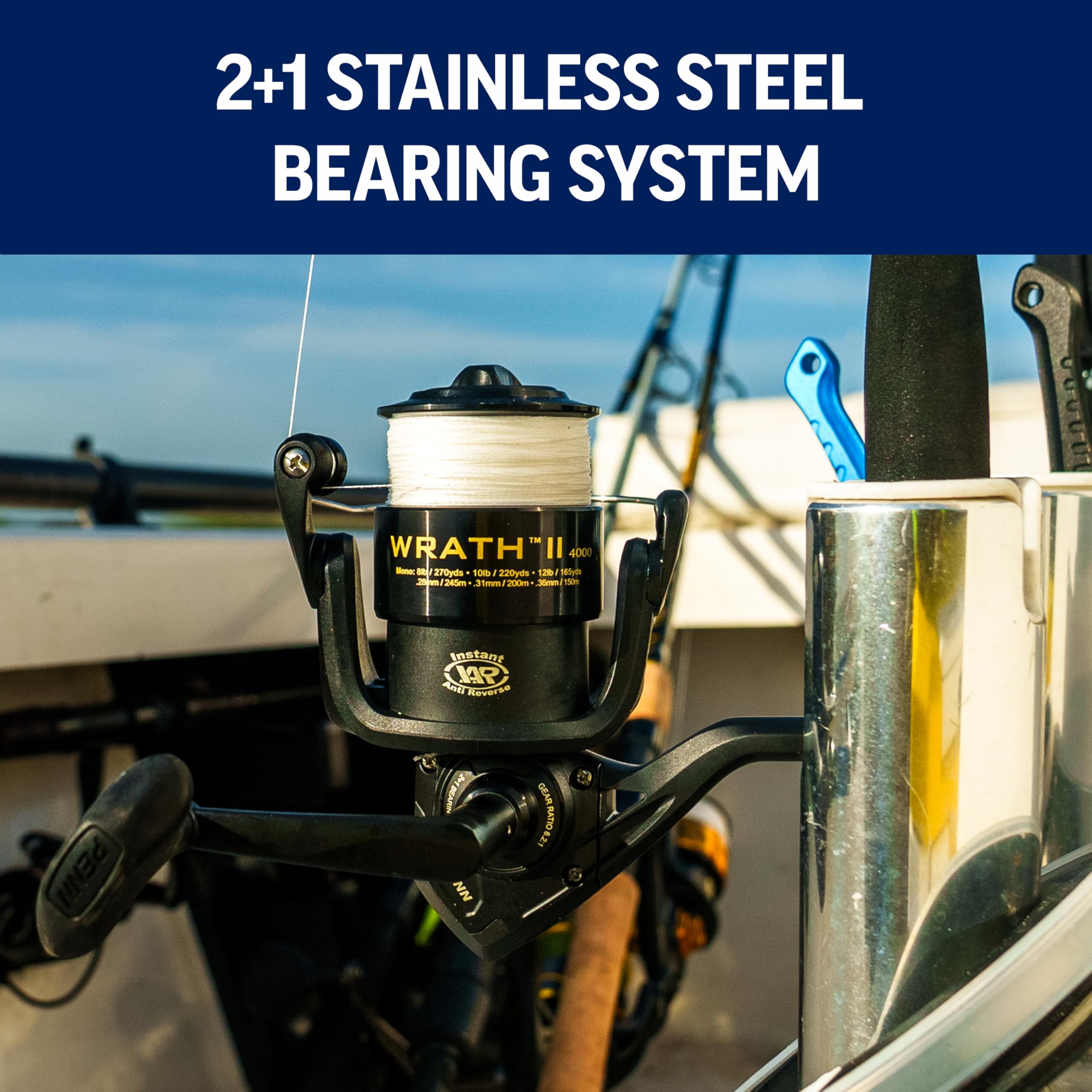 PENN Wrath II 3000 line capacity rings help manage line length.