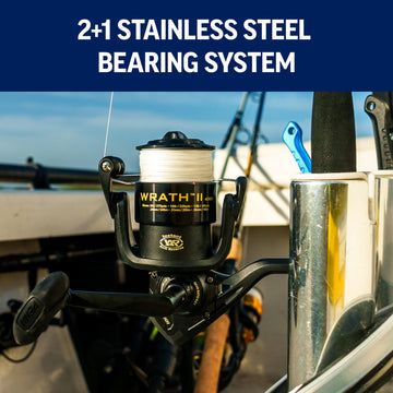 PENN Wrath II 3000 line capacity rings help manage line length.