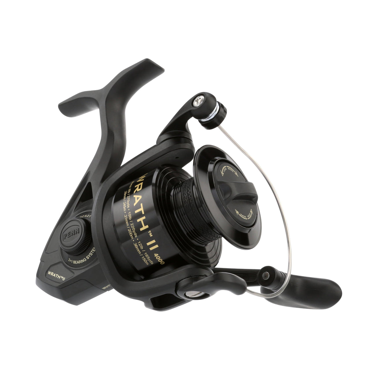 PENN Wrath II 4000 reel body close-up, corrosion-resistant graphite for saltwater performance.