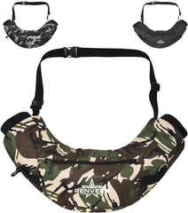 Penveer Hunting Hand Warmer Pouch front view in green camo with secure waist strap