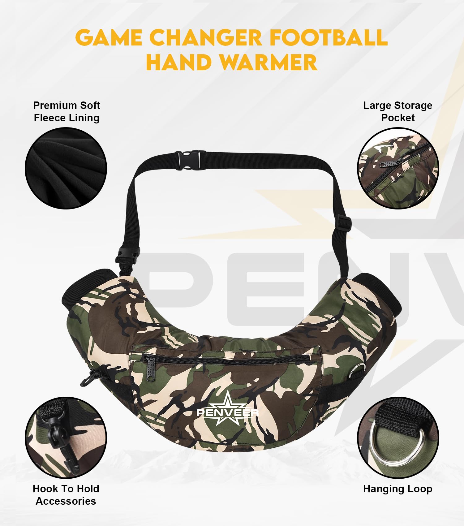 Penveer Hand Warmer Pouch side view showing ribbed cuffs sealing warmth