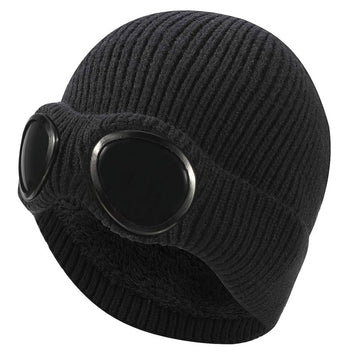 Peosaard knitted beanie with goggles set for outdoor style and warmth.