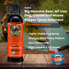 Pepper Power UDAP 18CP bear spray side view highlighting compact, quick-access design.