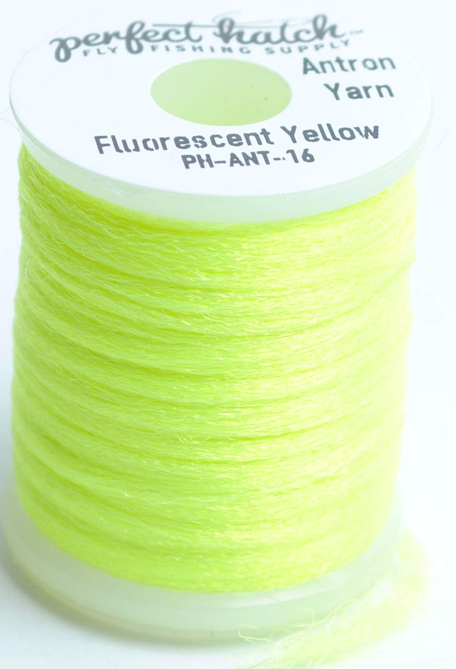 Perfect Hatch Antron Yarn Fl Yellow showcases sparkle for bright Caddis patterns and easy fly tying.