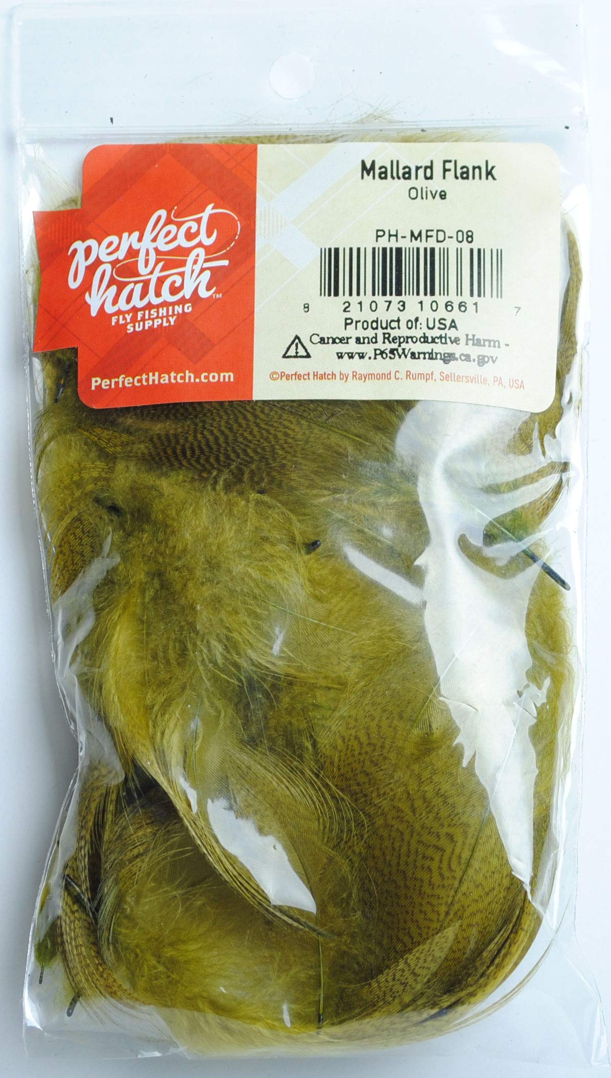 Perfect Hatch Mallard Flank Olive PH-MFD-08, ideal for small flies and delicate Spey hackles.