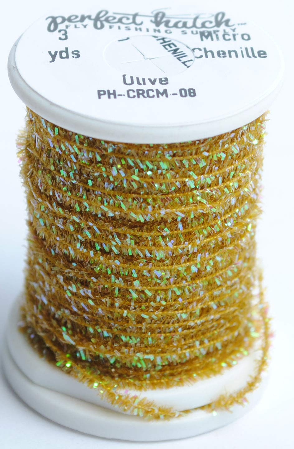 Perfect Hatch Micro Crystal Chenille Olive delivers pearlescent shine for scaled patterns and durable fibers