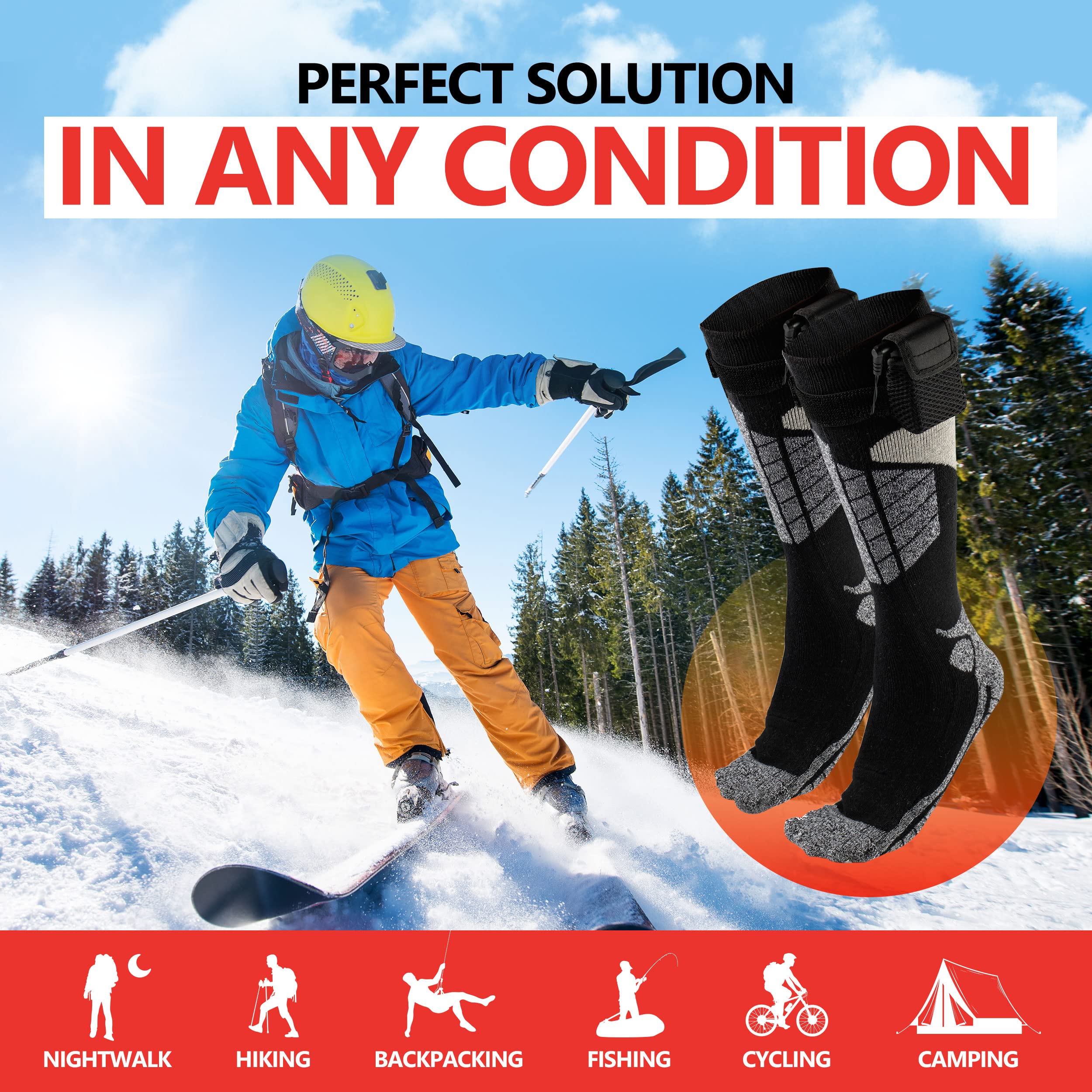 Ideal use of Perfect Life Ideas heated socks during outdoor winter activities like skiing.