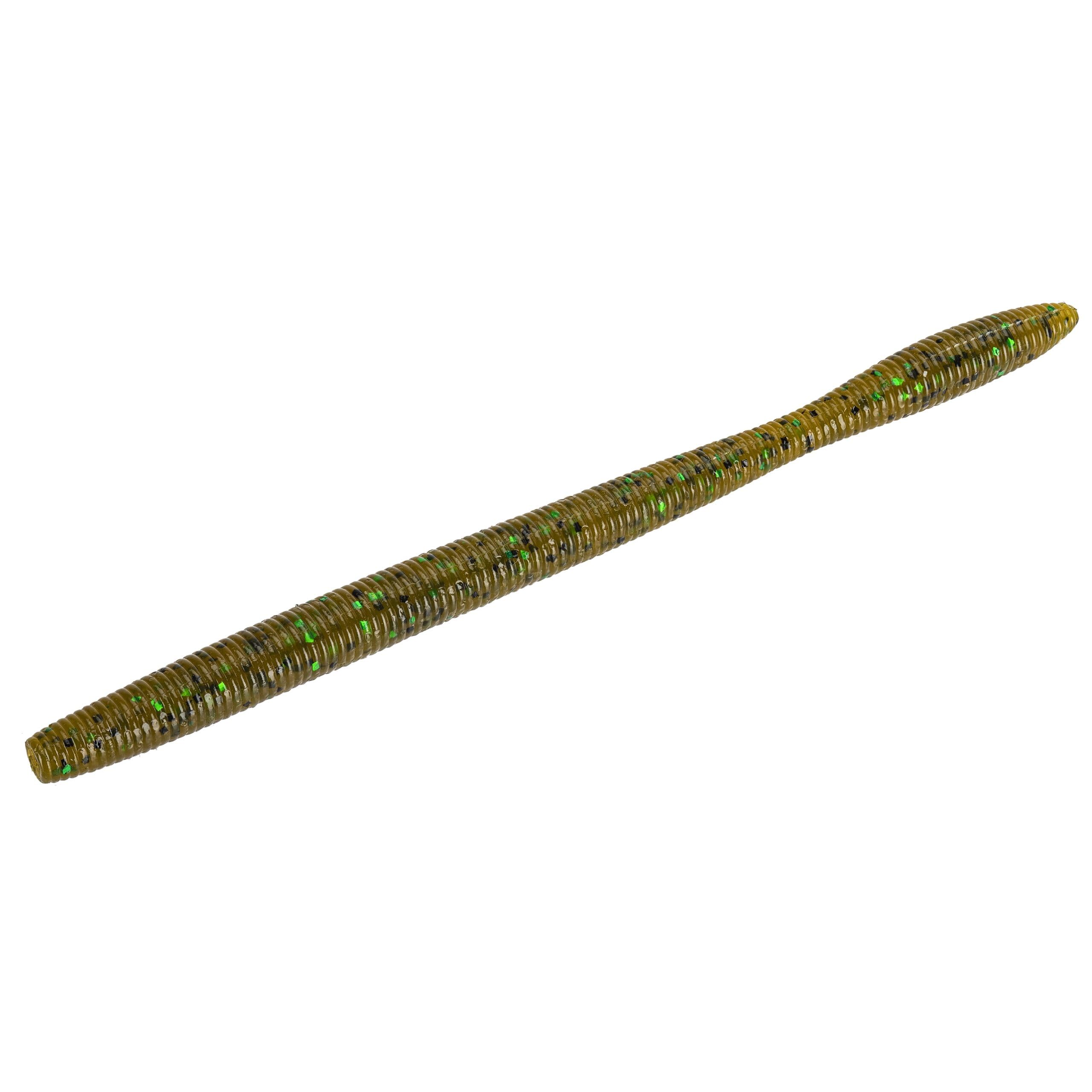 Perfection Lures Dudley’s Finesse Worm in green pumpkin—realistic profile for bass attraction.