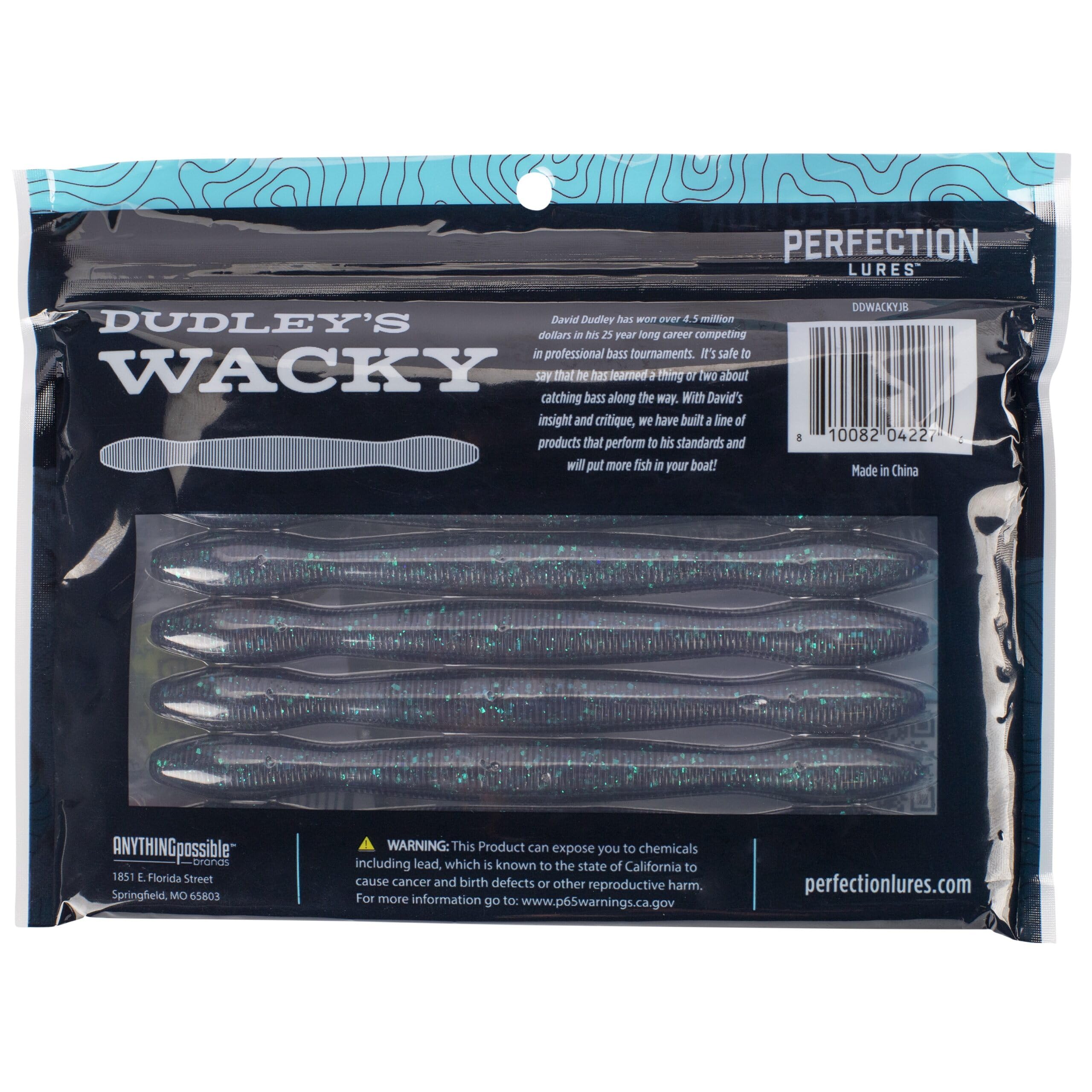 Dudley's Wacky Worm Junebug supports wacky and neko rig setups.