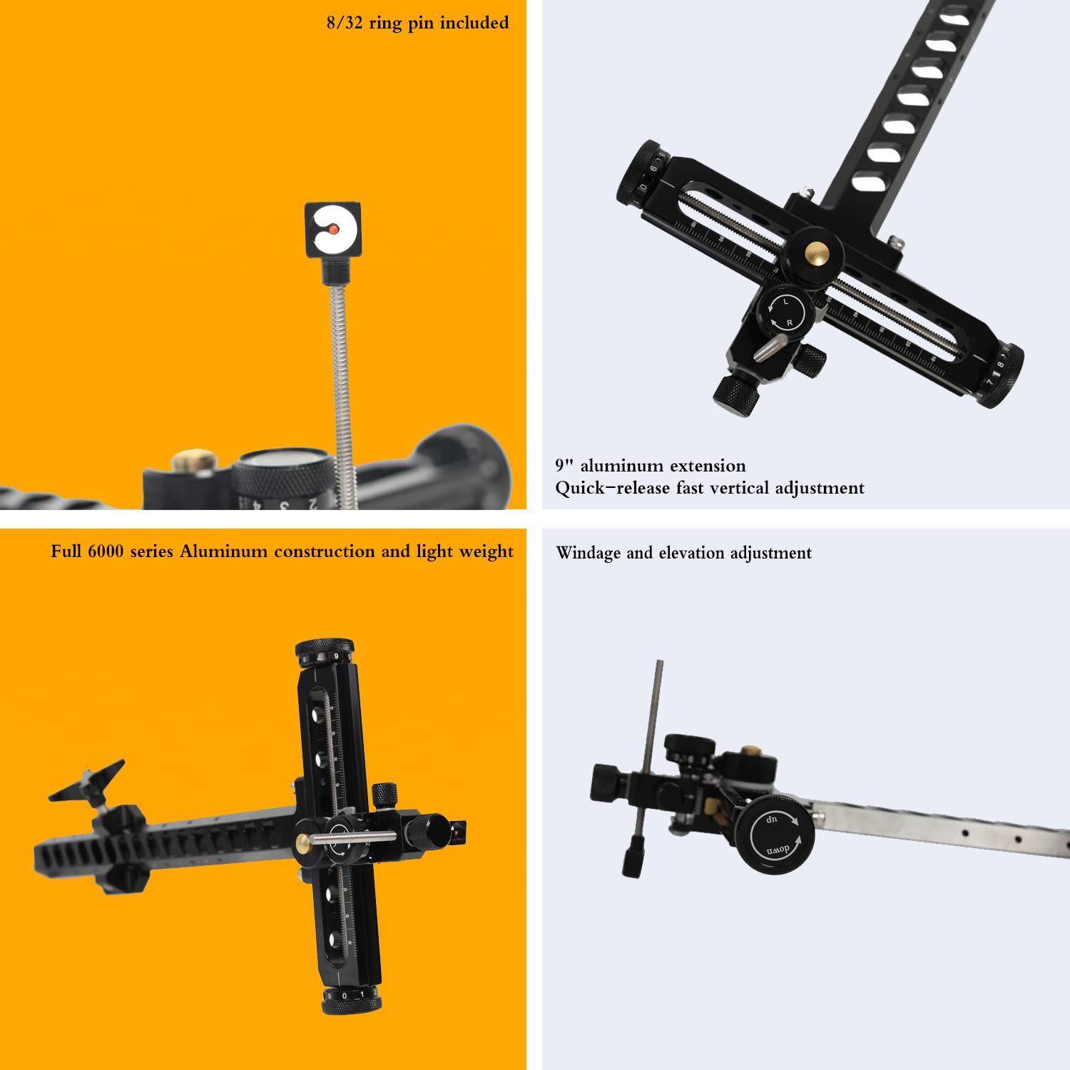 Perogen Recurve Bow Sight includes 8/32 ring pin for versatile mounting options.