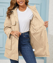 PESION rain coat featuring four front pockets keeps essentials dry and secure.