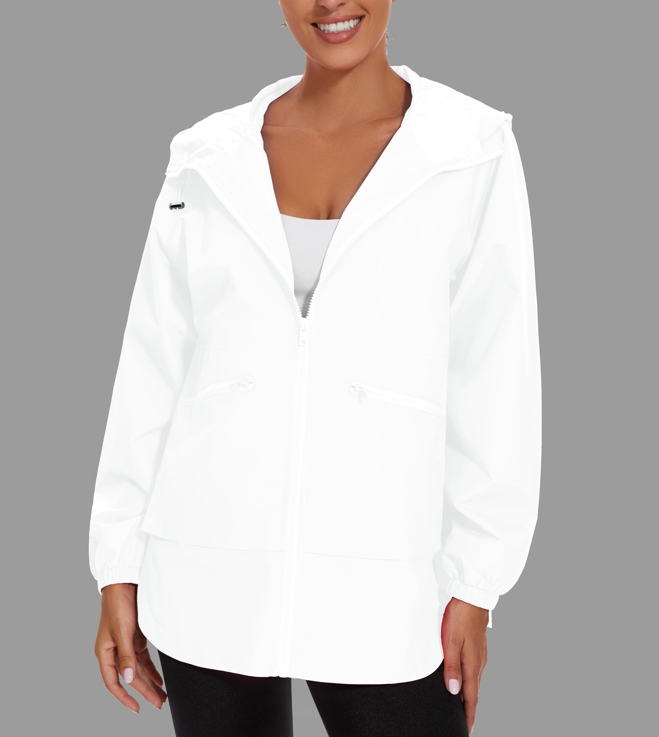 PESION women's rain jacket side pocket detail for secure storage.
