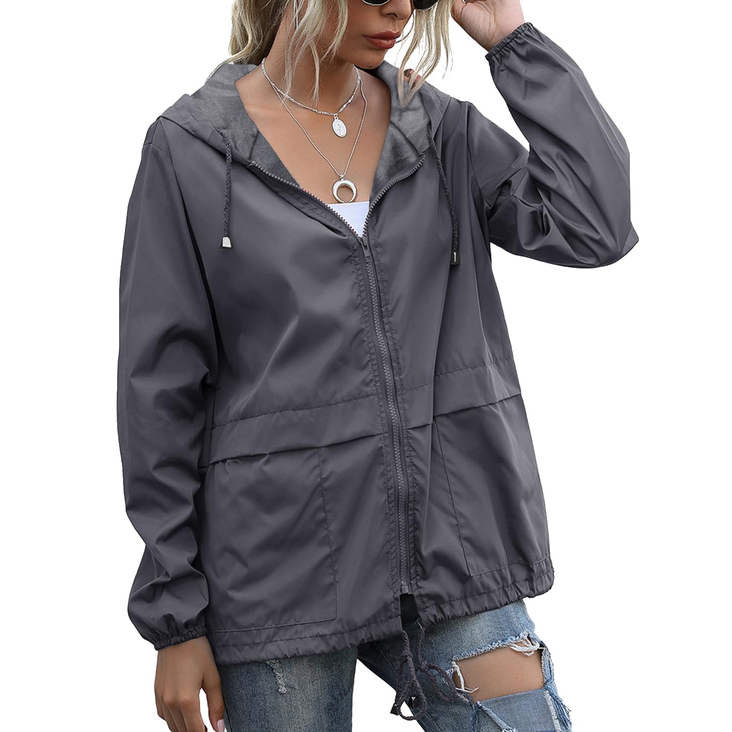 PESION women's rain jacket front view highlighting lightweight, everyday wear
