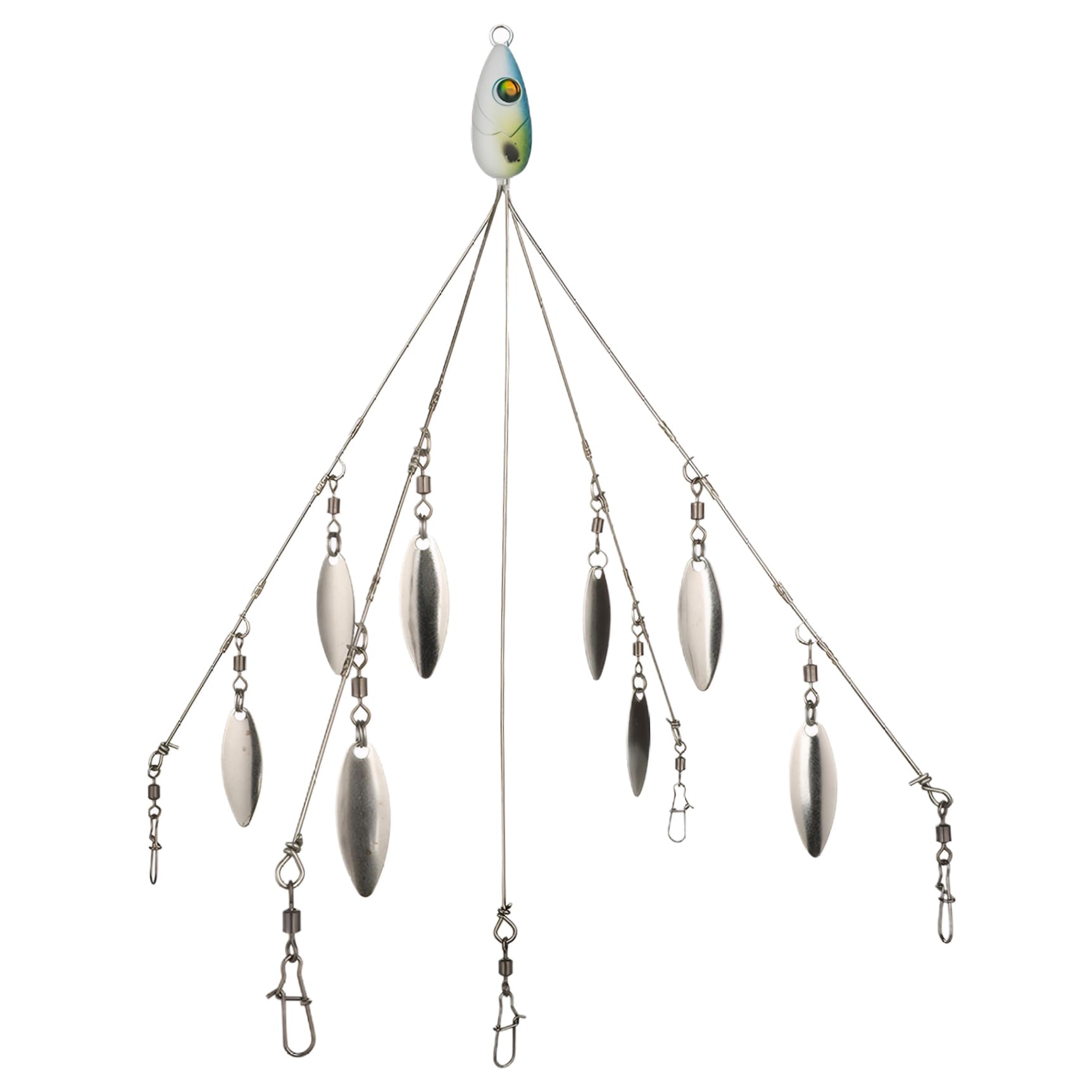 Pesoncarl 5-arms umbrella rig 9inch boosts lure rotation to attract bass and stripers.