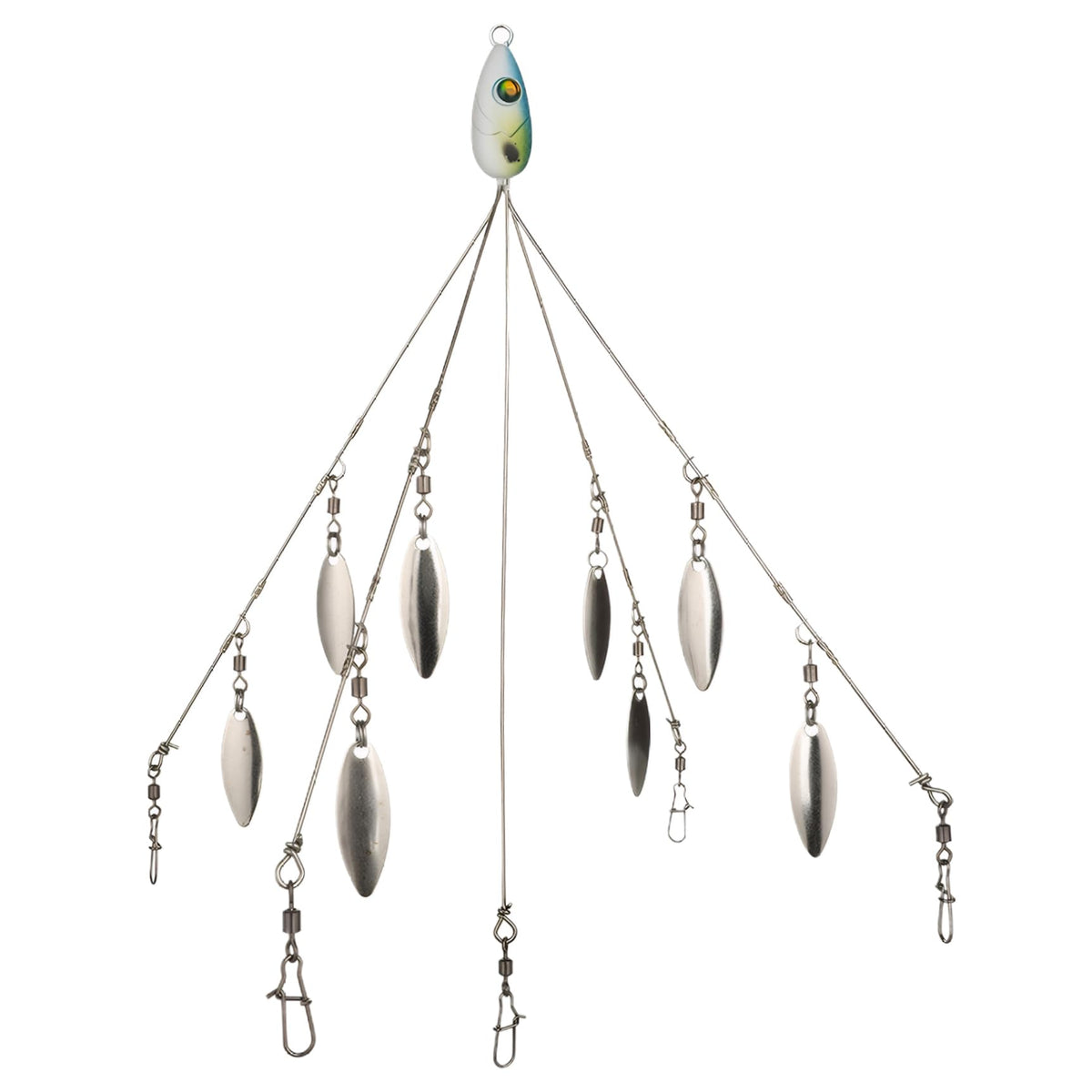 Pesoncarl 5-arms umbrella rig 9inch boosts lure rotation to attract bass and stripers.
