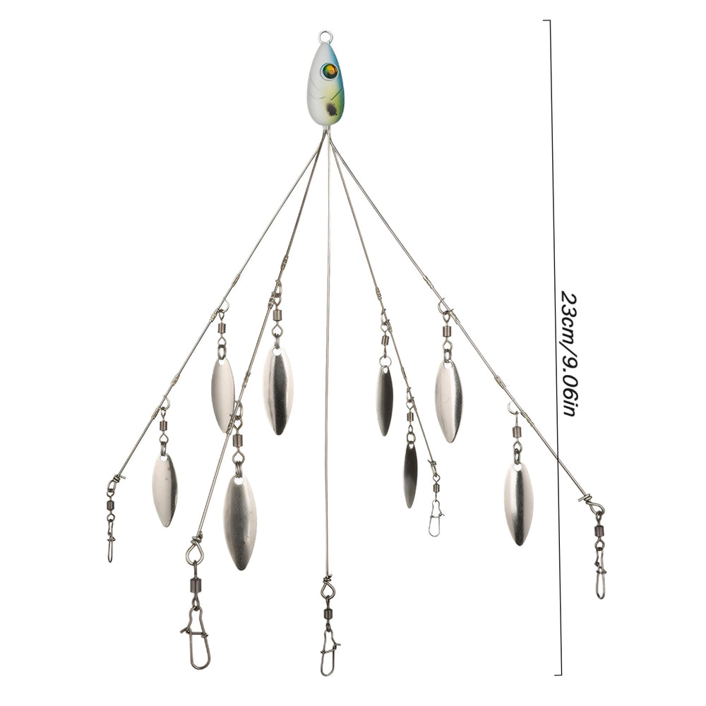 Pesoncarl versatile umbrella rig for bass, crappie, and striper fishing in freshwater and saltwater.