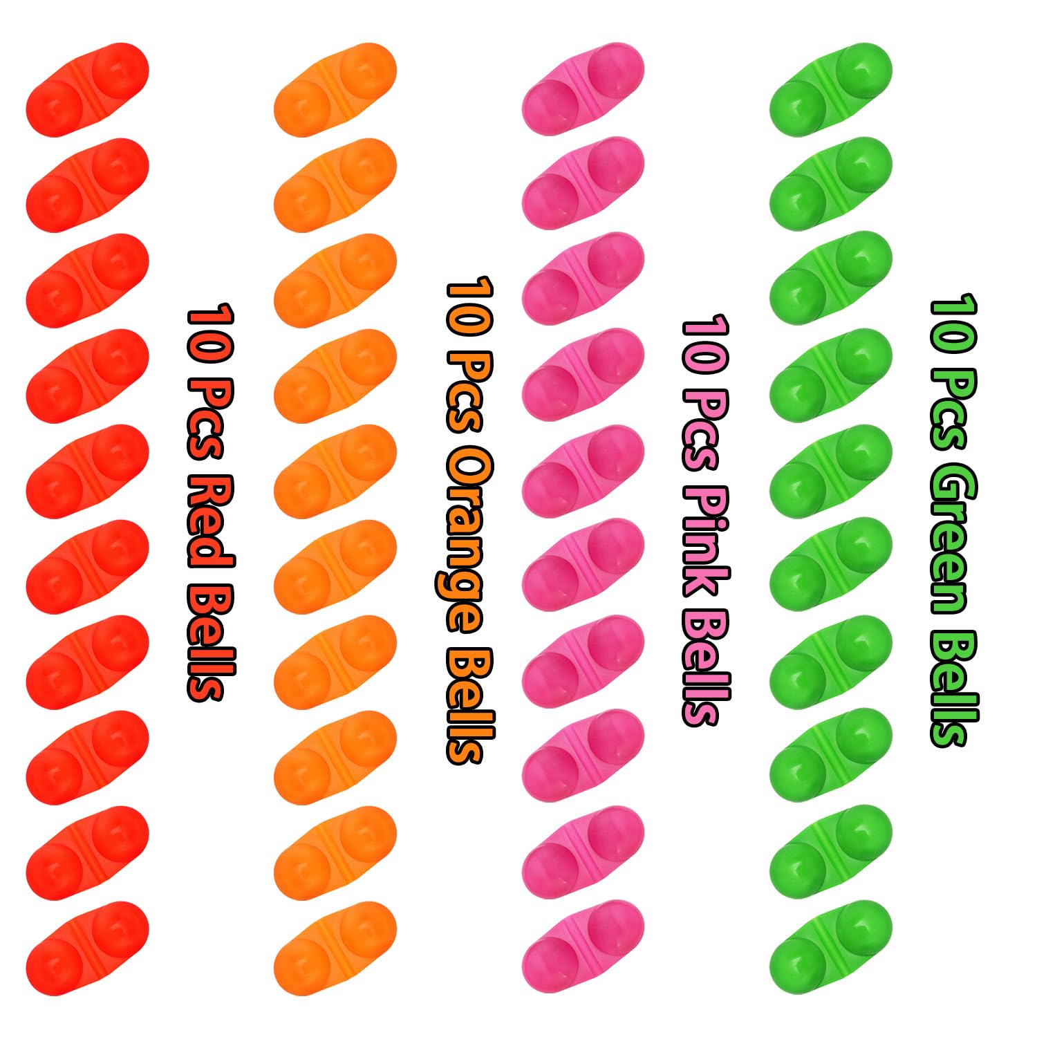 Close-up of double rattle bell design with two stainless steel balls