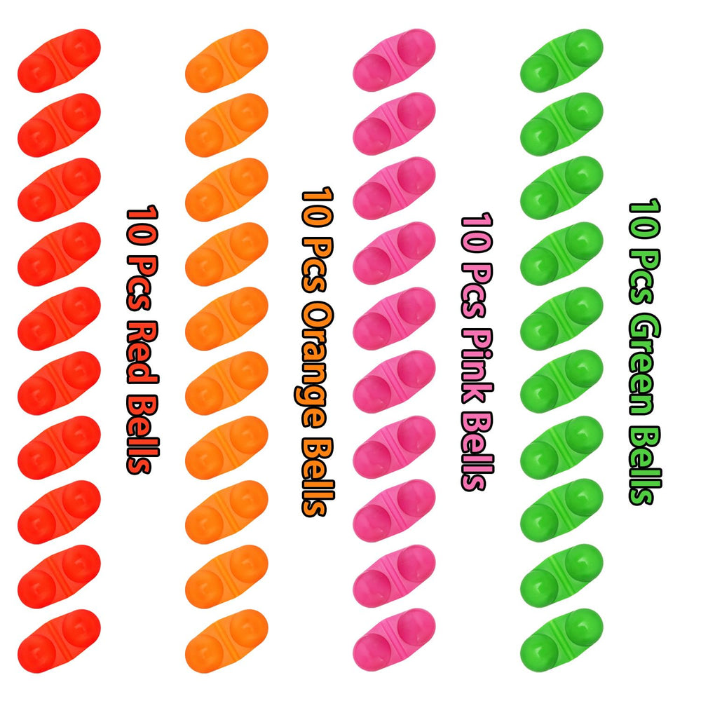 Close-up of double rattle bell design with two stainless steel balls